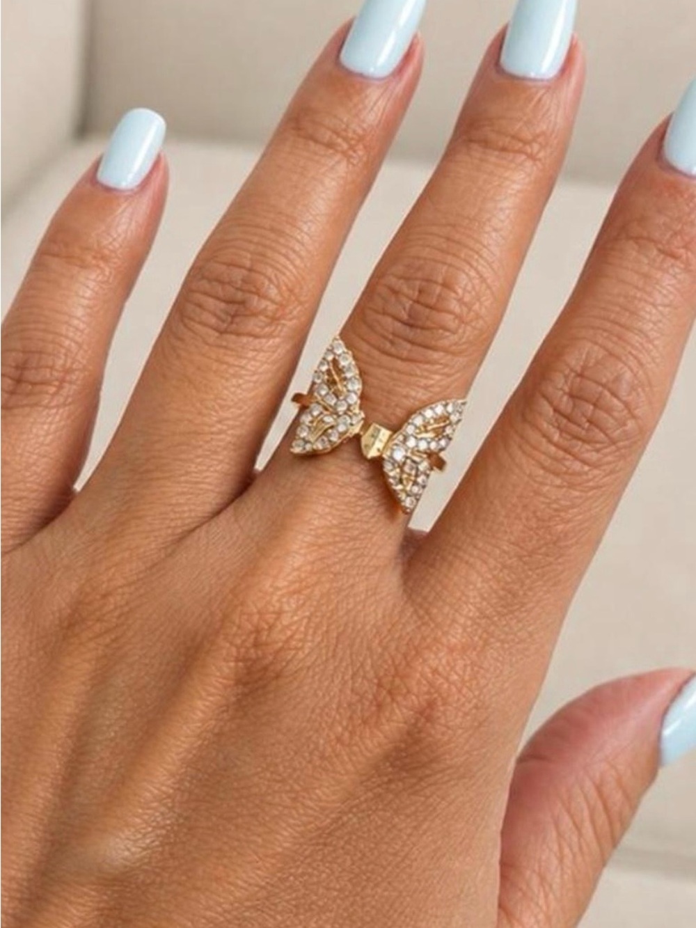 Fairycore Gold Butterfly Open Ring with Crystal Accents - Women Jewelry